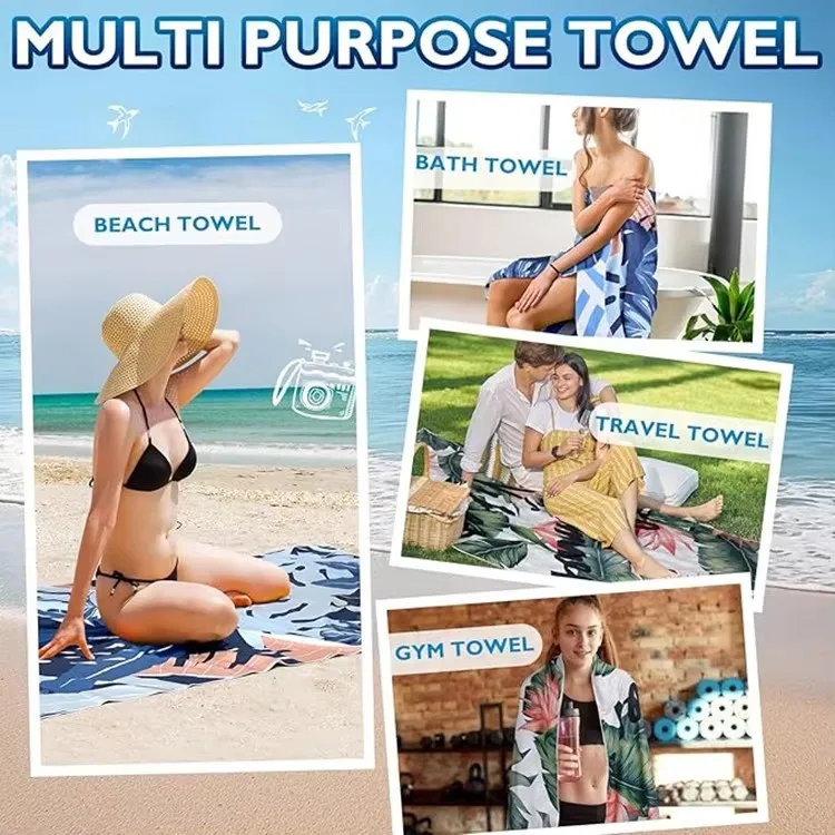 Free Sample Extra Large Microfiber Quick Dry Beach Towel Sand Free with Carry Bag - Image 2