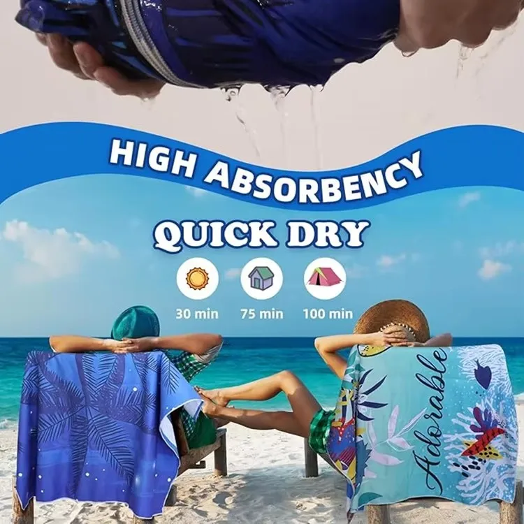 Free Sample Extra Large Microfiber Quick Dry Beach Towel Sand Free with Carry Bag - Image 4