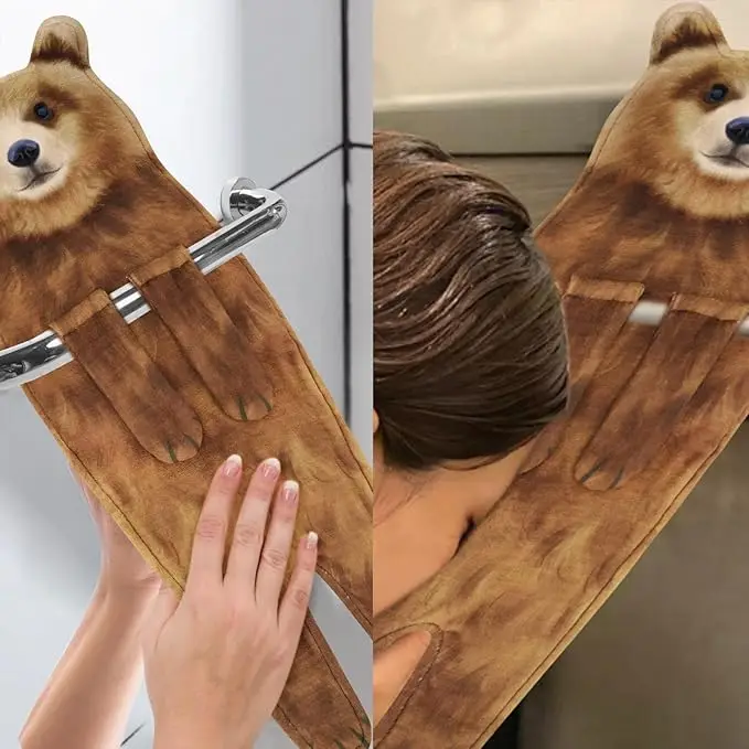 Funny Bear Microfiber Hand Towels Eco-Friendly Super Absorbent Soft Cute Hanging - Image 2