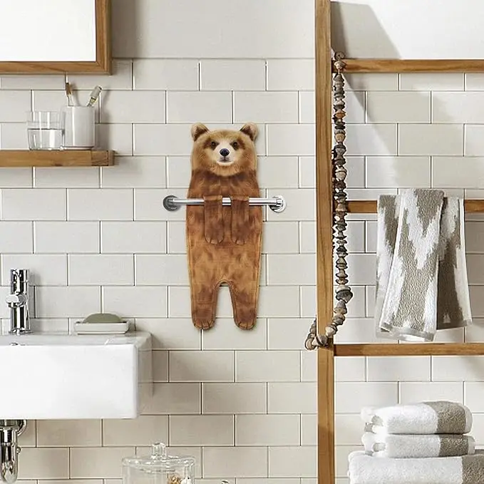 Funny Bear Microfiber Hand Towels Eco-Friendly Super Absorbent Soft Cute Hanging - Image 3