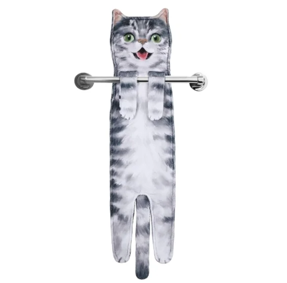Funny Cat Hand Towels Microfiber Super Absorbent Quick-Dry Animal Print
