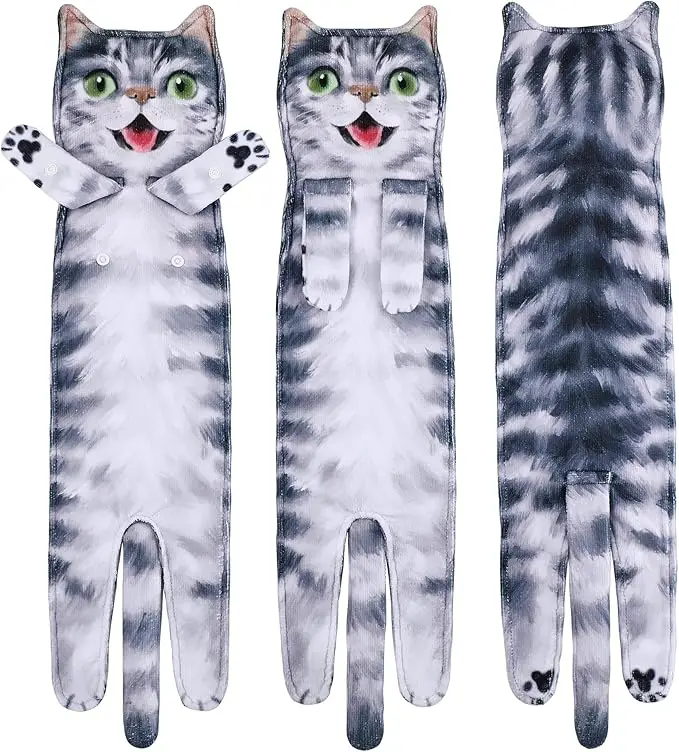 Funny Cat Hand Towels Microfiber Super Absorbent Quick-Dry Animal Print - Image 2