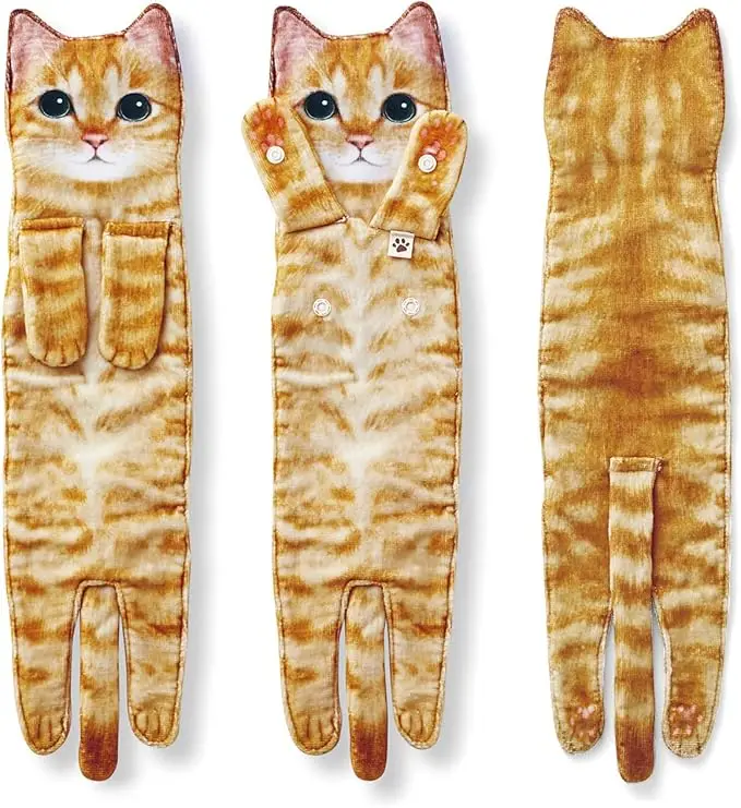 Funny Cat Hand Towels Microfiber Super Absorbent Quick-Dry Animal Print - Image 2