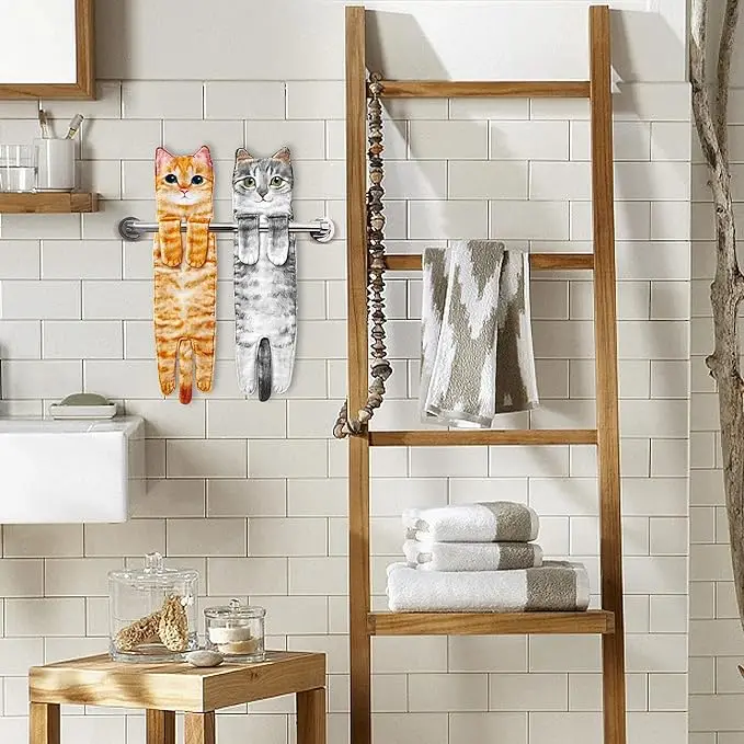 Funny Cat Hand Towels Microfiber Super Absorbent Quick-Dry Animal Print - Image 4
