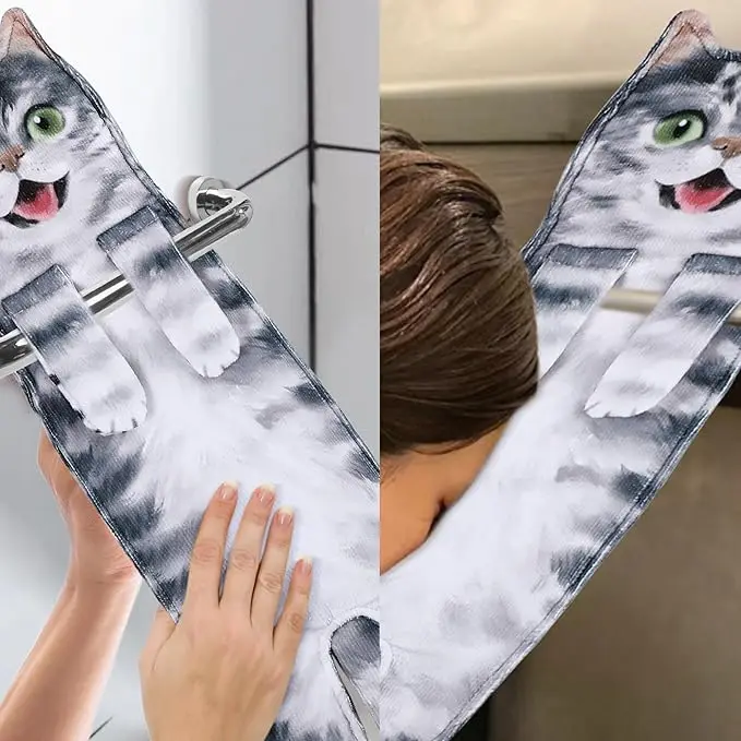 Funny Cat Hand Towels Microfiber Super Absorbent Quick-Dry Animal Print - Image 5