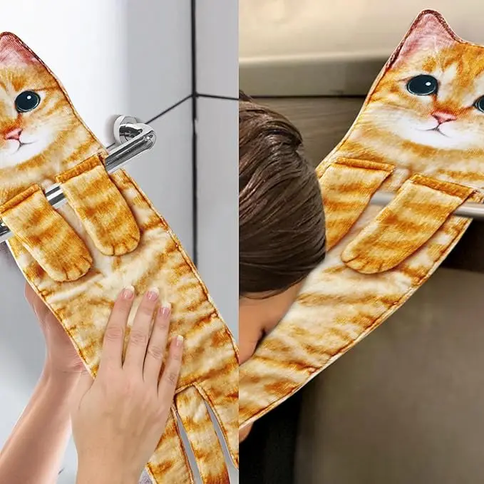 Funny Cat Hand Towels Microfiber Super Absorbent Quick-Dry Animal Print - Image 5