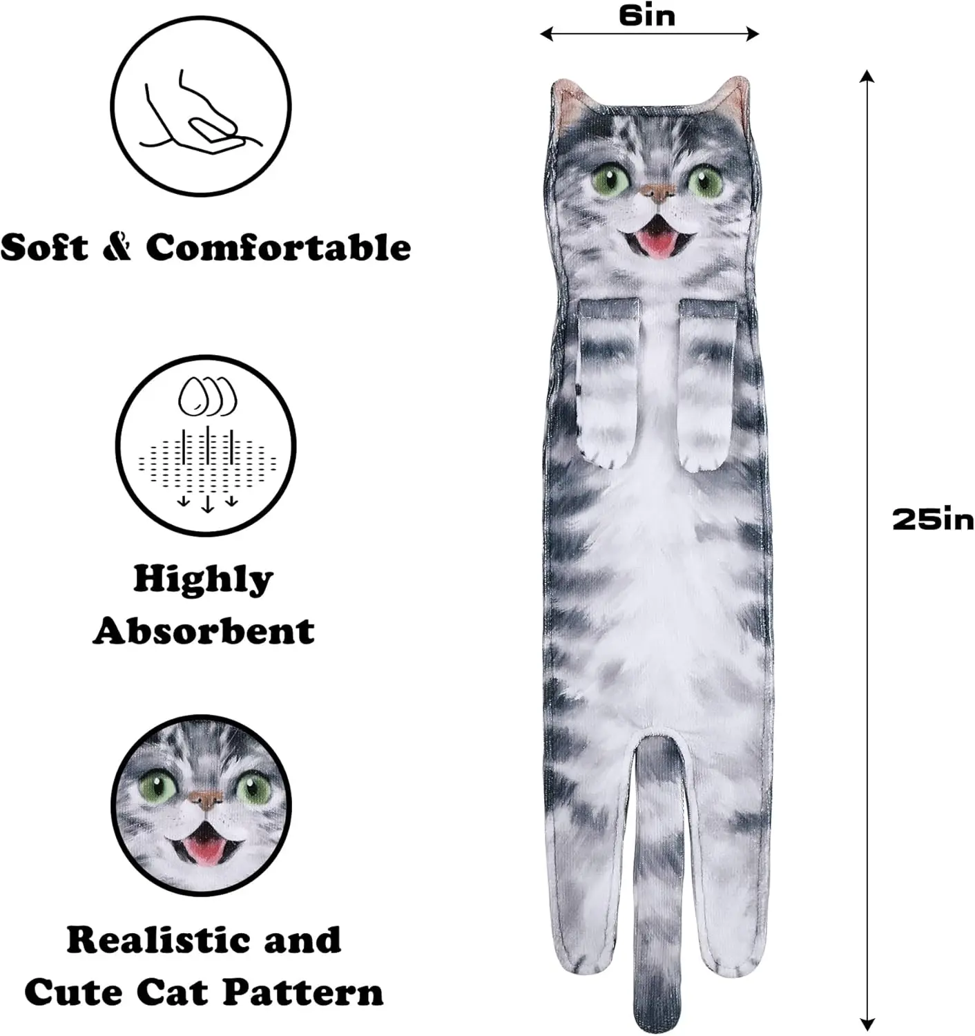 Funny Cat Hand Towels Microfiber Super Absorbent Quick-Dry Animal Print - Image 6