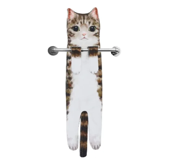 Funny Cat Hand Towels Microfiber Super Absorbent Quick-Dry Bathroom Kitchen Decor Gift