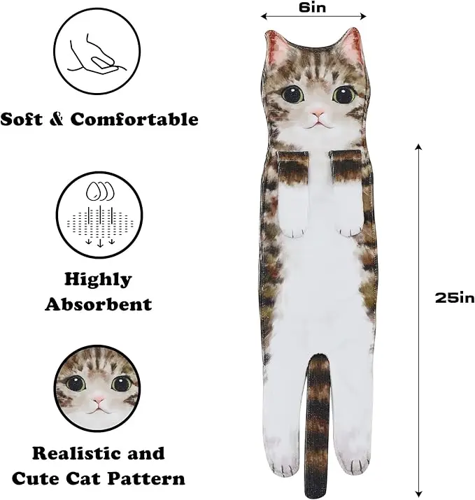 Funny Cat Hand Towels Microfiber Super Absorbent Quick-Dry Bathroom Kitchen Decor Gift - Image 2