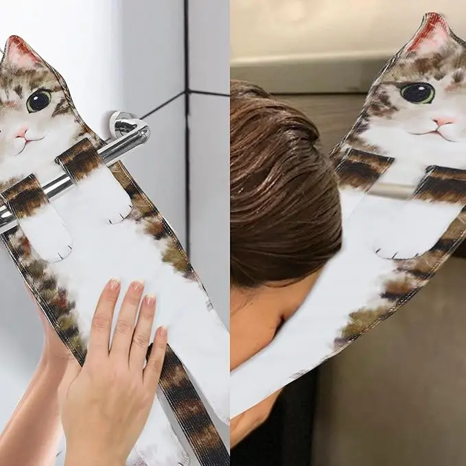 Funny Cat Hand Towels Microfiber Super Absorbent Quick-Dry Bathroom Kitchen Decor Gift - Image 3