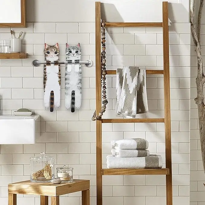 Funny Cat Hand Towels Microfiber Super Absorbent Quick-Dry Bathroom Kitchen Decor Gift - Image 4