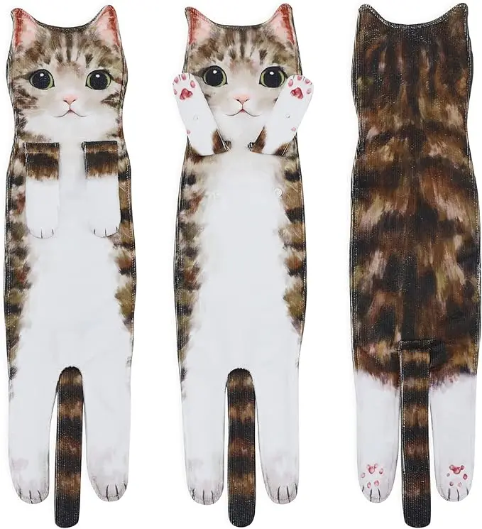 Funny Cat Hand Towels Microfiber Super Absorbent Quick-Dry Bathroom Kitchen Decor Gift - Image 5