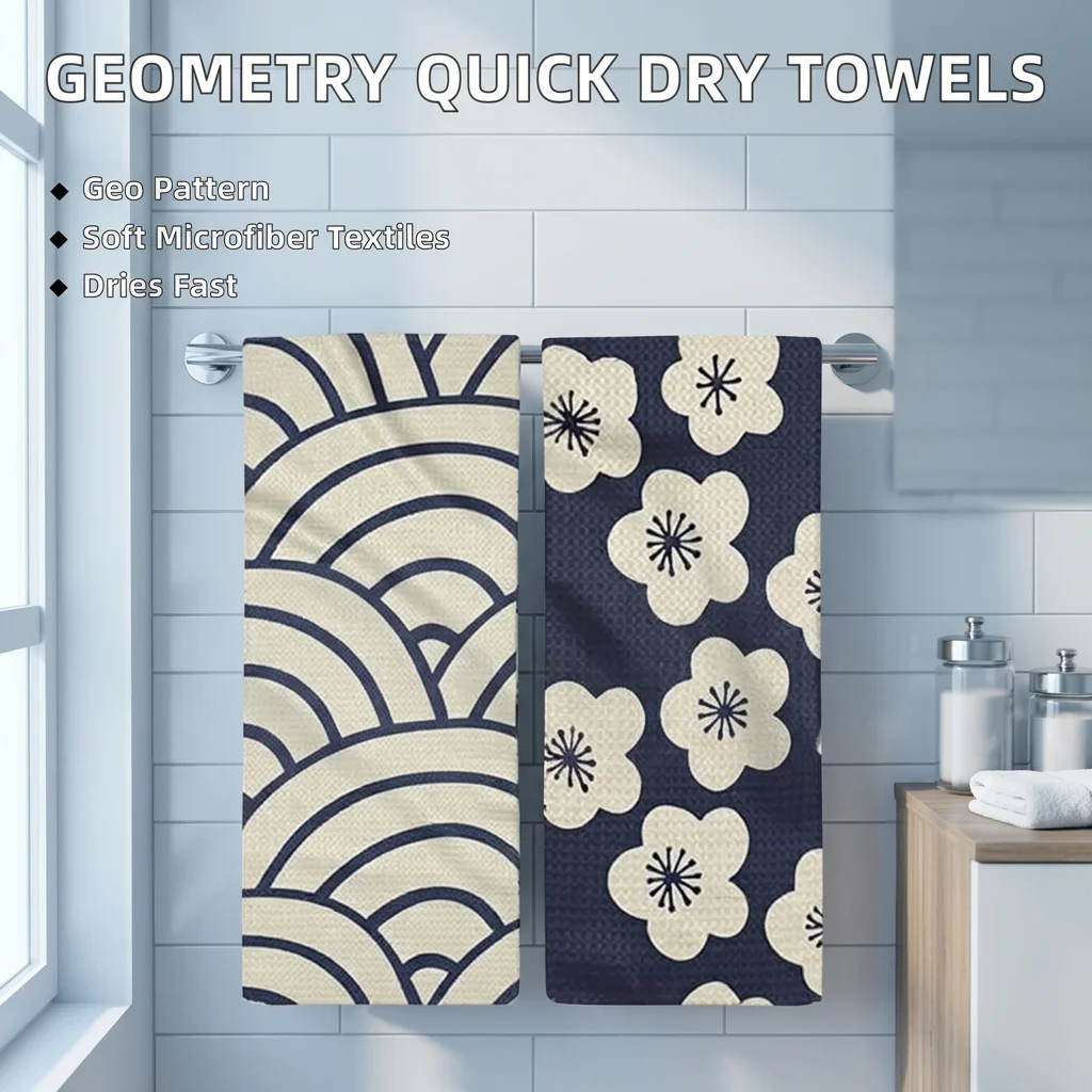 GEOMETRY Kitchen Tea Towels 2 Pack Quick Dry Non-toxic Microfiber 18x30 Inch Machine Washable - Image 2