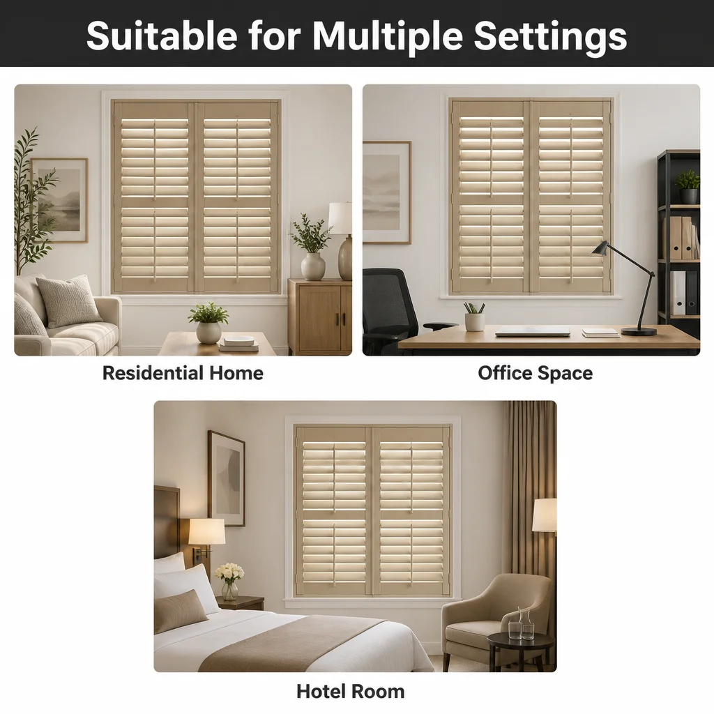 Huasheng 63mm Louvre Plantation Shutter Solid Paulownia Wood Stained Finish Custom Size Study Room - Image 3