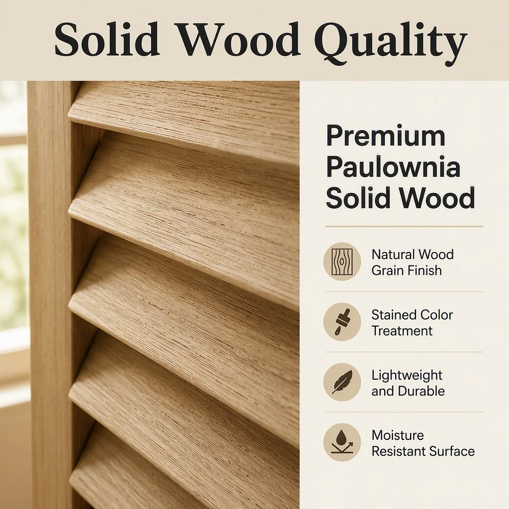 Huasheng 63mm Louvre Plantation Shutter Solid Paulownia Wood Stained Finish Custom Size Study Room - Image 5