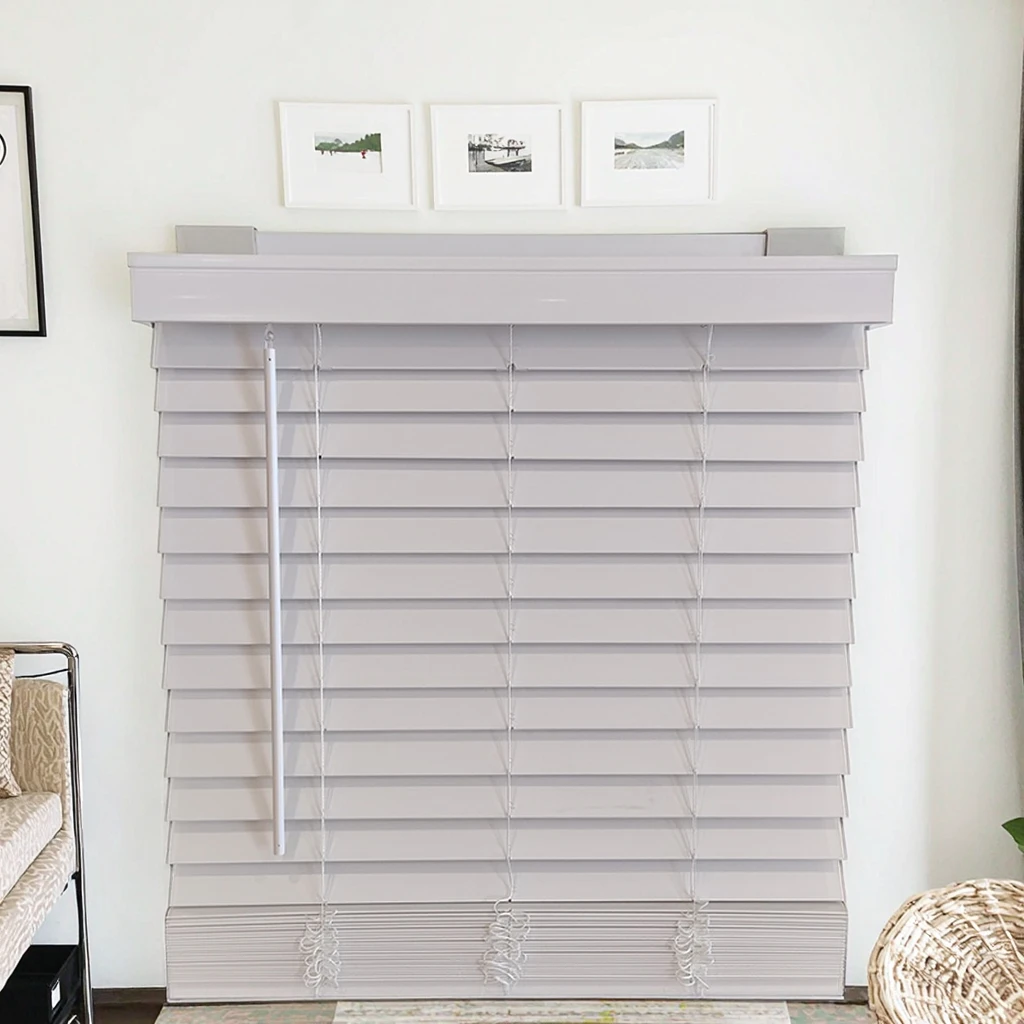 Huasheng Cordless PVC Venetian Blinds Blackout Faux Wood Waterproof Anti-UV
