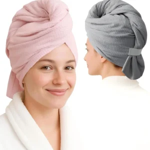 JAEZO Large Luxurious Super-Absorbent Woven Dry Hair Towel Anti-Frizz Quick-Drying Coral Velvet