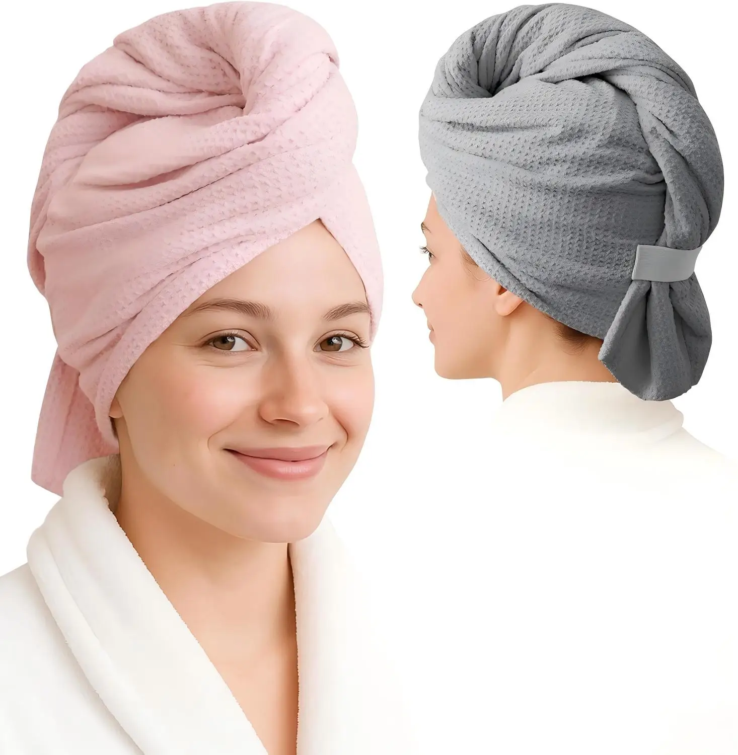 JAEZO Large Luxurious Super-Absorbent Woven Dry Hair Towel Anti-Frizz Quick-Drying Coral Velvet