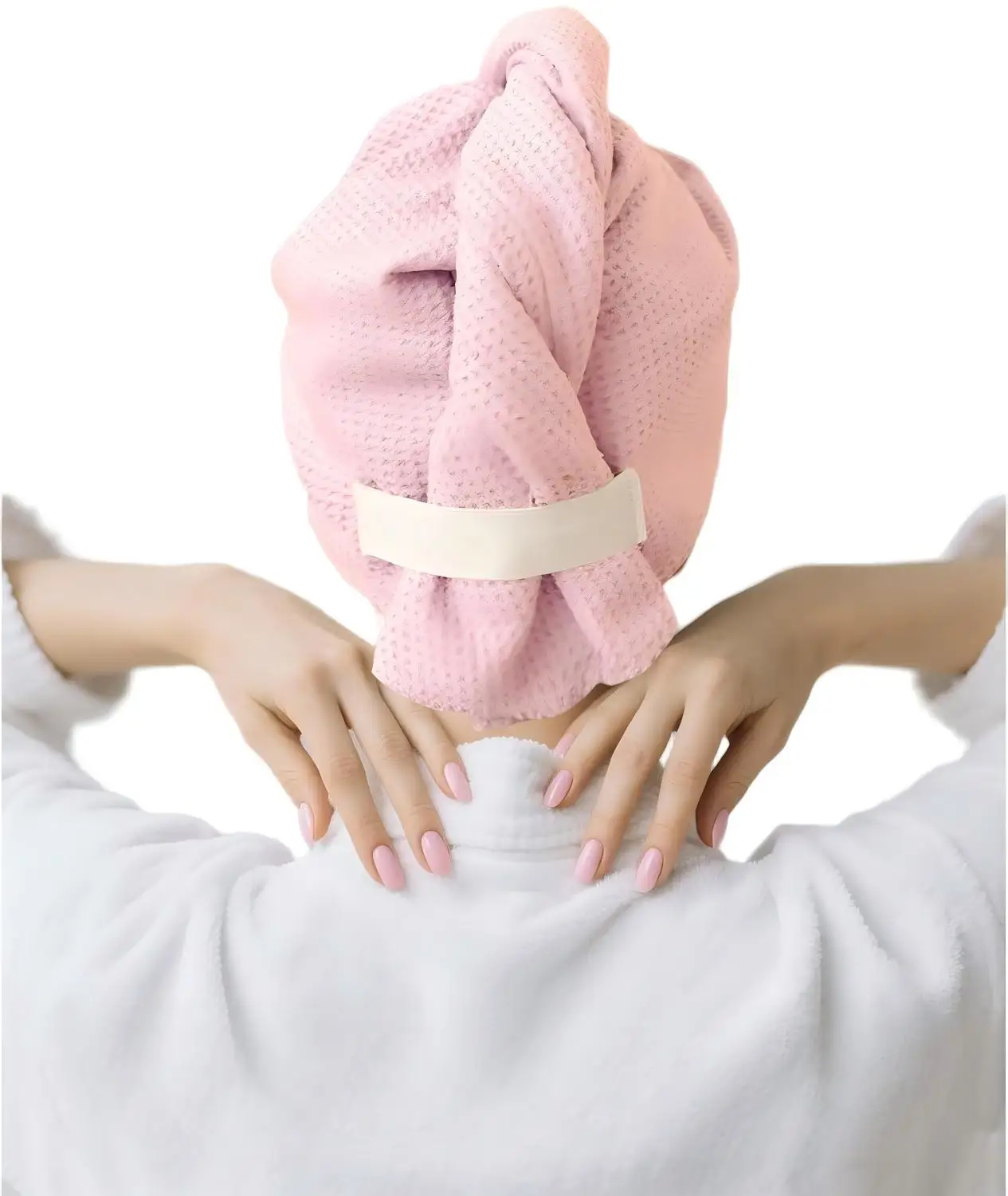 JAEZO Large Luxurious Super-Absorbent Woven Dry Hair Towel Anti-Frizz Quick-Drying Coral Velvet - Image 2