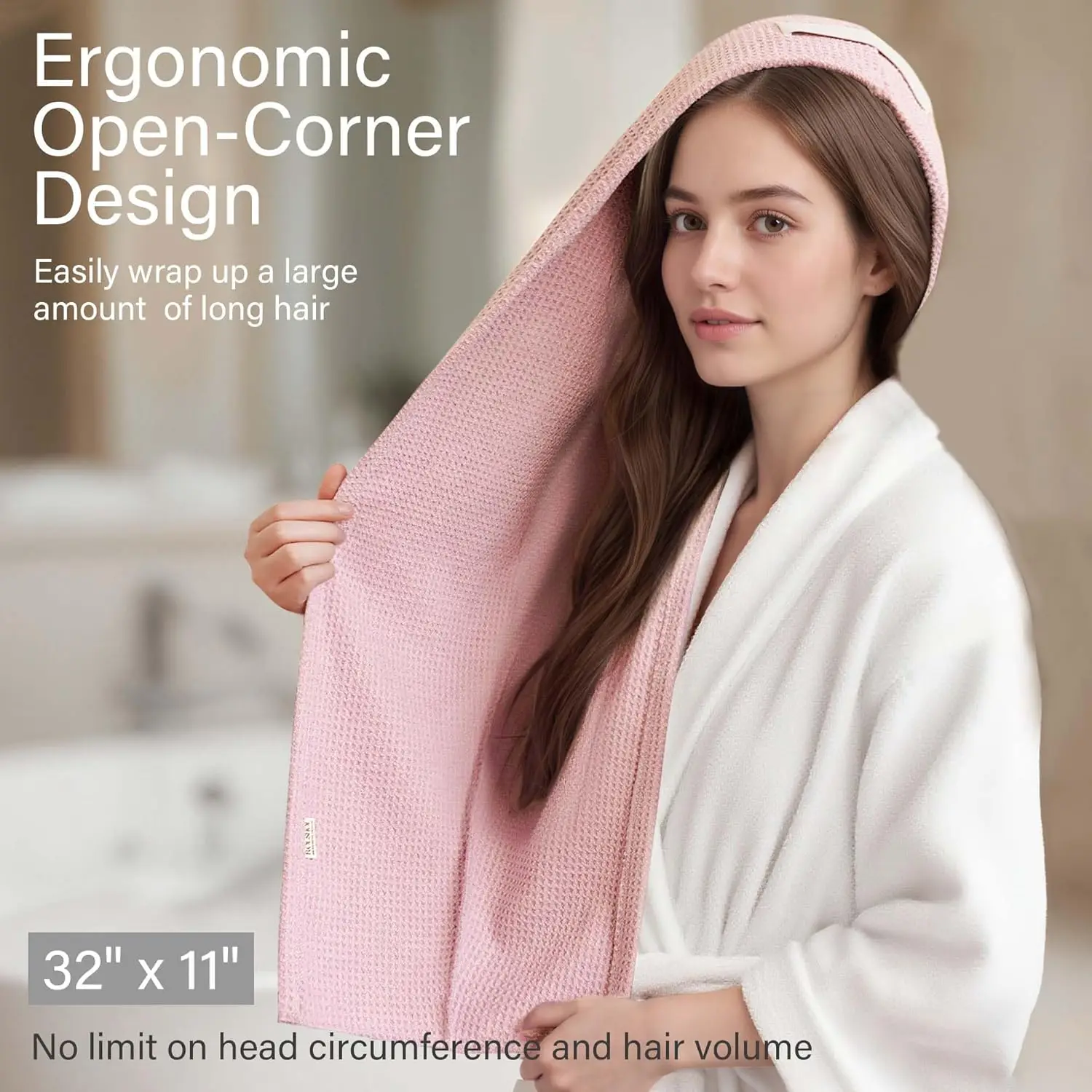 JAEZO Large Luxurious Super-Absorbent Woven Dry Hair Towel Anti-Frizz Quick-Drying Coral Velvet - Image 4