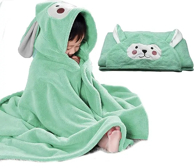 Kids Animal Print Microfiber Bath Towel Poncho Quick-Dry Soft Eco-Friendly High Absorbency Sand Free