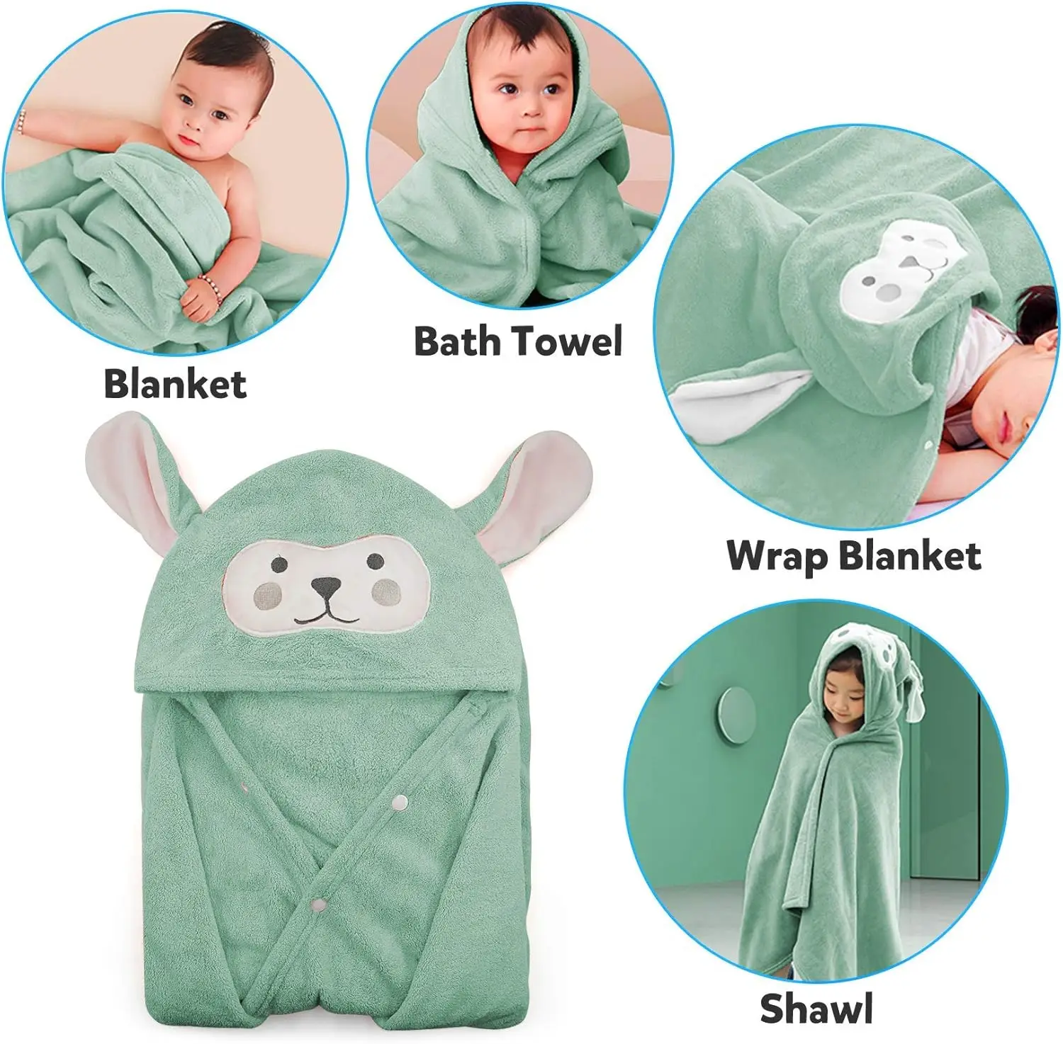 Kids Animal Print Microfiber Bath Towel Poncho Quick-Dry Soft Eco-Friendly High Absorbency Sand Free - Image 2