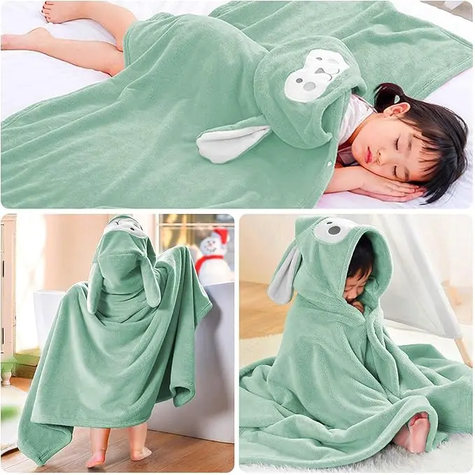 Kids Animal Print Microfiber Bath Towel Poncho Quick-Dry Soft Eco-Friendly High Absorbency Sand Free - Image 3