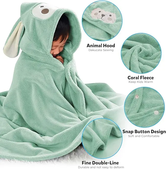 Kids Animal Print Microfiber Bath Towel Poncho Quick-Dry Soft Eco-Friendly High Absorbency Sand Free - Image 5