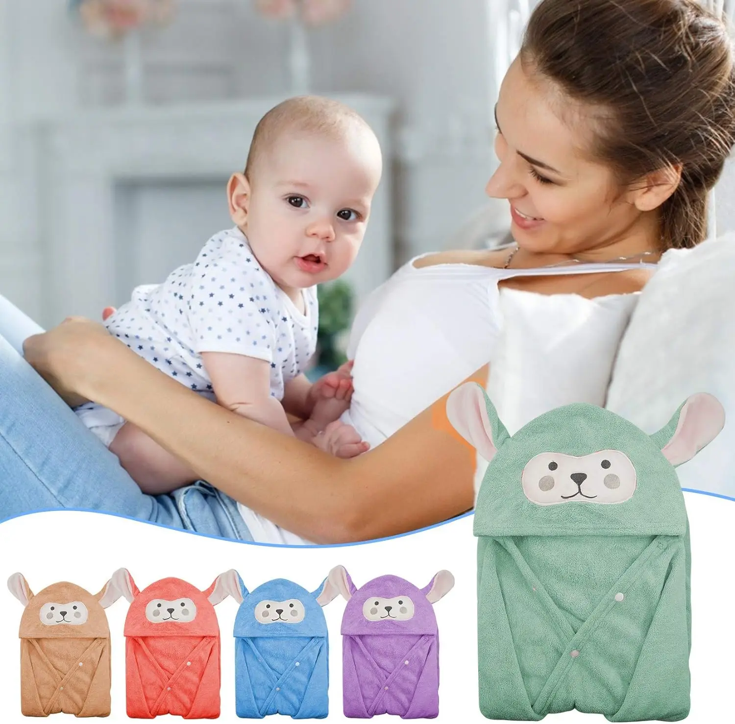 Kids Animal Print Microfiber Bath Towel Poncho Quick-Dry Soft Eco-Friendly High Absorbency Sand Free - Image 6