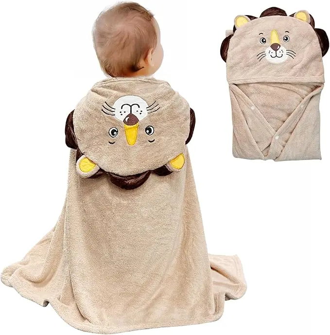 Kids Animal Print Microfiber Bath Towel Quick-Dry Eco-Friendly Wearable Poncho