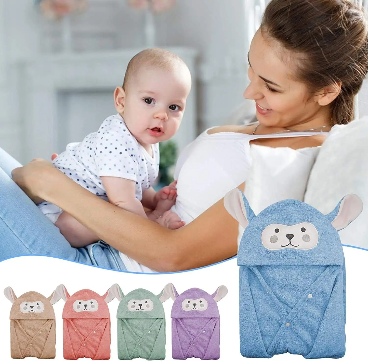Kids Animal Print Microfiber Bath Towel Quick-Dry Eco-Friendly Wearable Poncho - Image 2