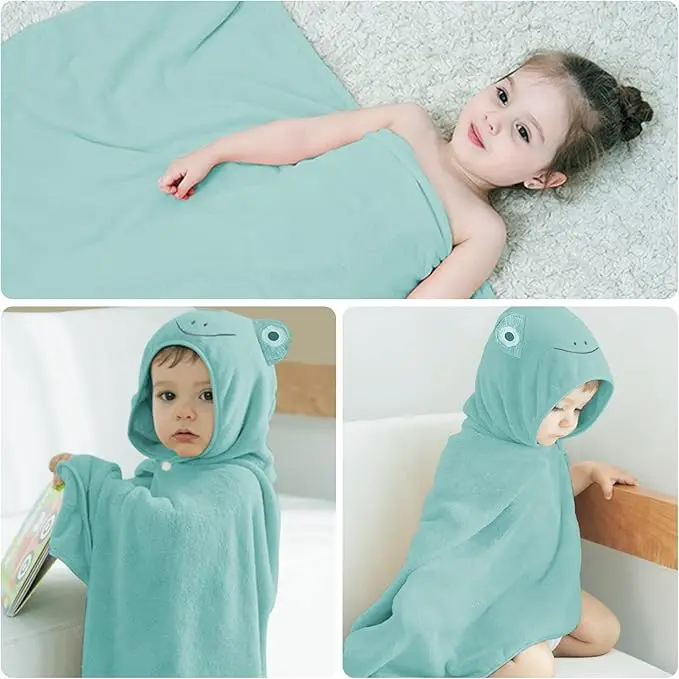 Kids Animal Print Microfiber Bath Towel Quick-Dry Eco-Friendly Wearable Poncho - Image 2