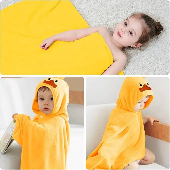 Kids Animal Print Microfiber Bath Towel Quick-Dry Eco-Friendly Wearable Poncho - Image 3