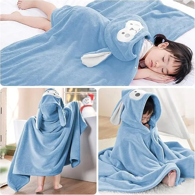 Kids Animal Print Microfiber Bath Towel Quick-Dry Eco-Friendly Wearable Poncho - Image 3