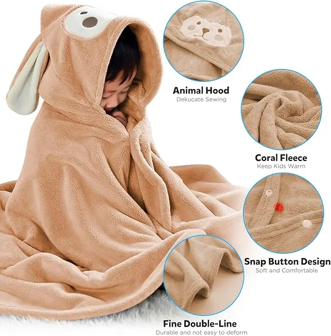 Kids Animal Print Microfiber Bath Towel Quick-Dry Eco-Friendly Wearable Poncho - Image 3