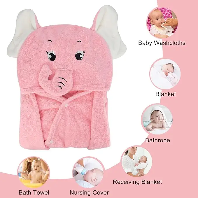 Kids Animal Print Microfiber Bath Towel Quick-Dry Eco-Friendly Wearable Poncho - Image 3