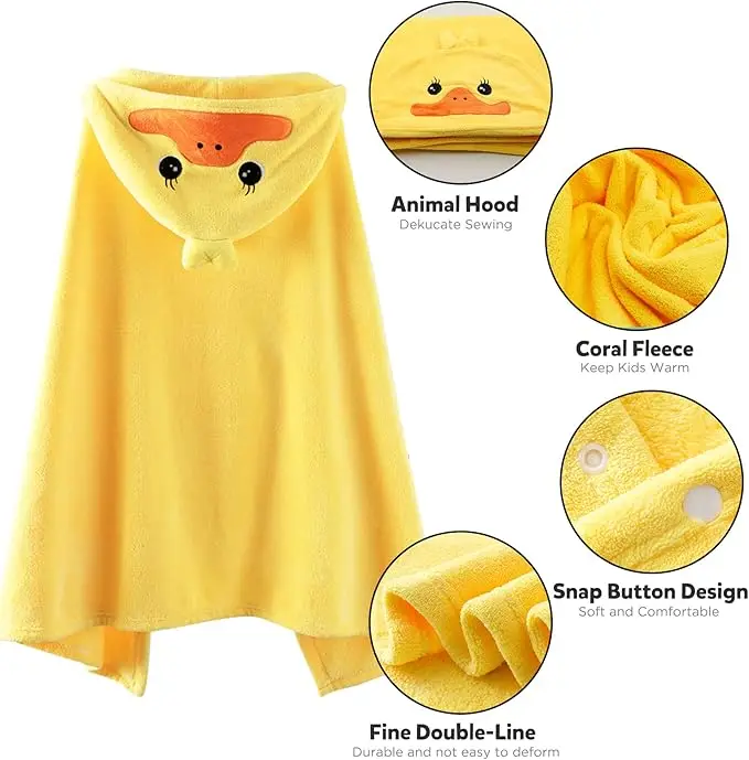 Kids Animal Print Microfiber Bath Towel Quick-Dry Eco-Friendly Wearable Poncho - Image 4
