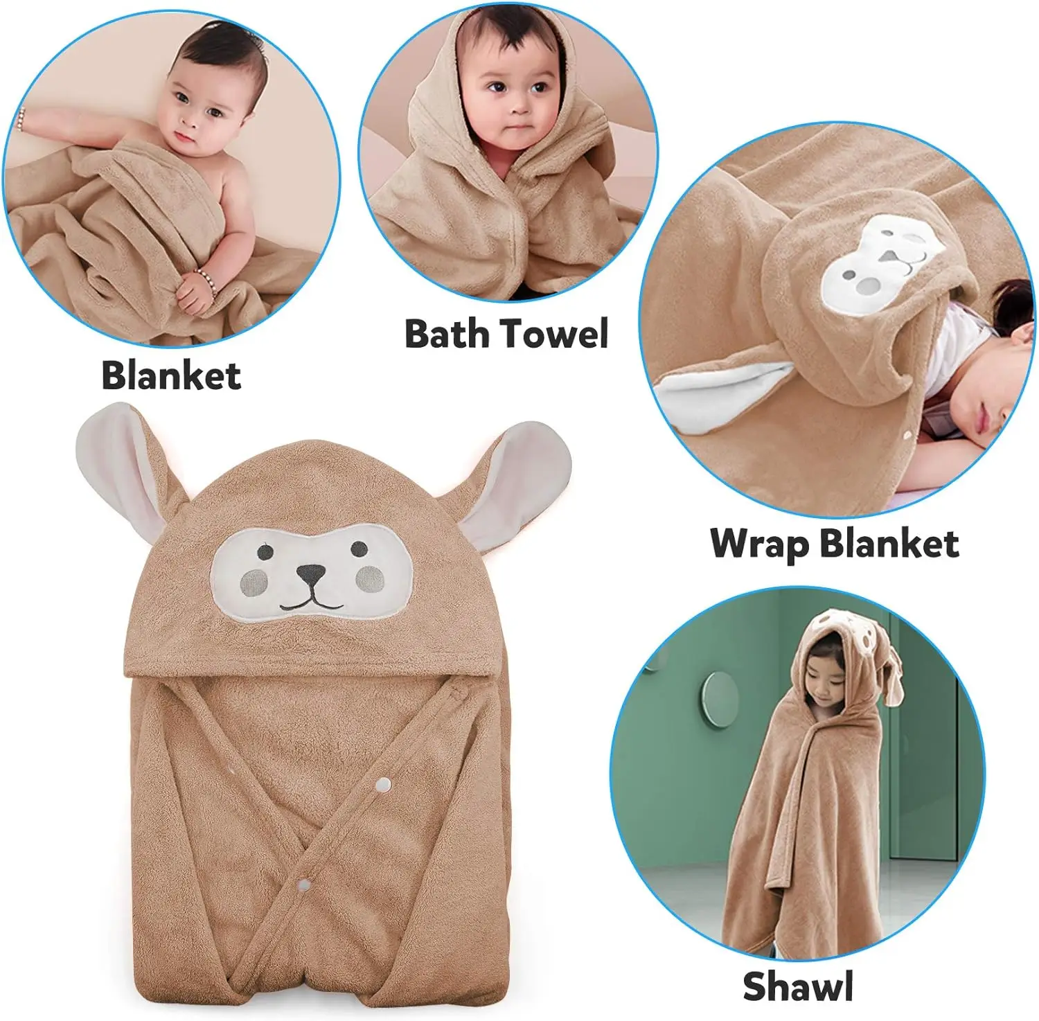 Kids Animal Print Microfiber Bath Towel Quick-Dry Eco-Friendly Wearable Poncho - Image 4