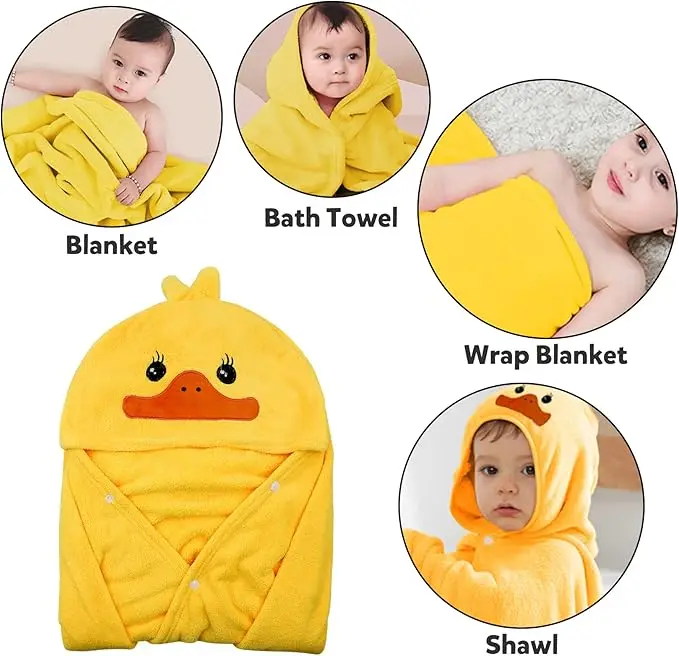 Kids Animal Print Microfiber Bath Towel Quick-Dry Eco-Friendly Wearable Poncho - Image 5