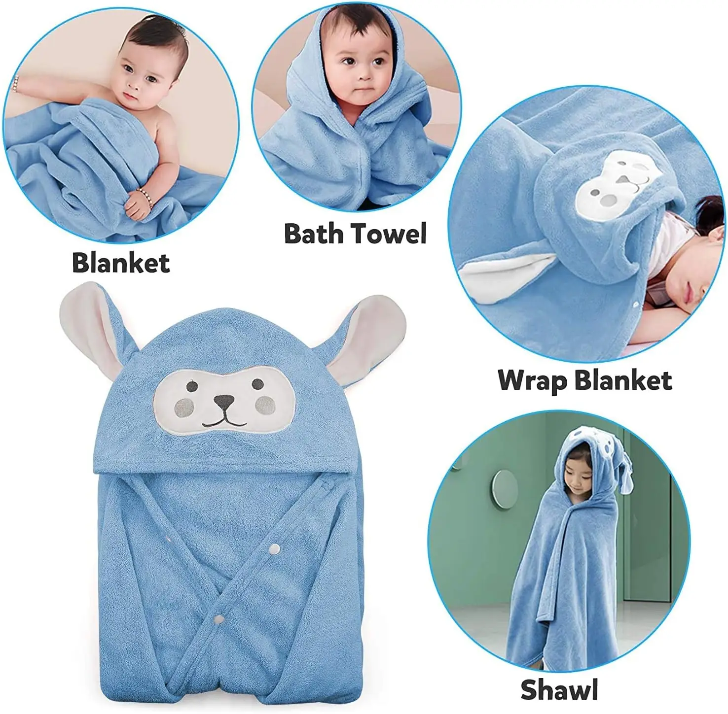 Kids Animal Print Microfiber Bath Towel Quick-Dry Eco-Friendly Wearable Poncho - Image 5