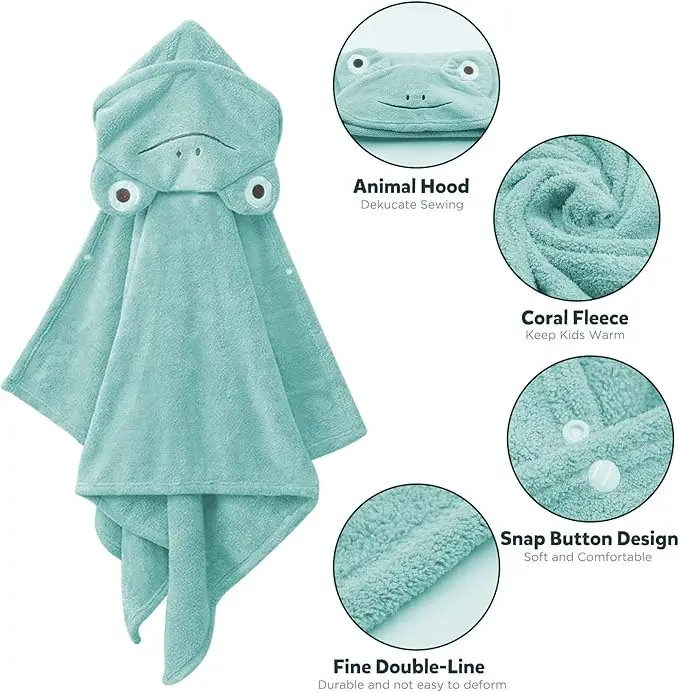 Kids Animal Print Microfiber Bath Towel Quick-Dry Eco-Friendly Wearable Poncho - Image 5