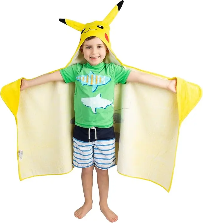 Kids Cartoon Pikachu Hooded Towel Wrap 24x50 Inch Microfiber Terry Beach Pool - Image 2