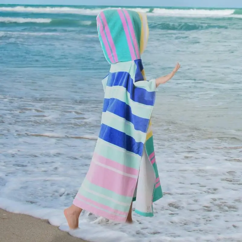 Kids Microfiber Poncho Towel Hooded Stripe Quick Dry Swim Beach Bath - Image 2