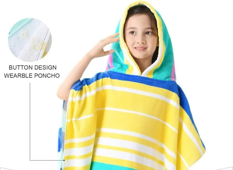Kids Microfiber Poncho Towel Hooded Stripe Quick Dry Swim Beach Bath - Image 5