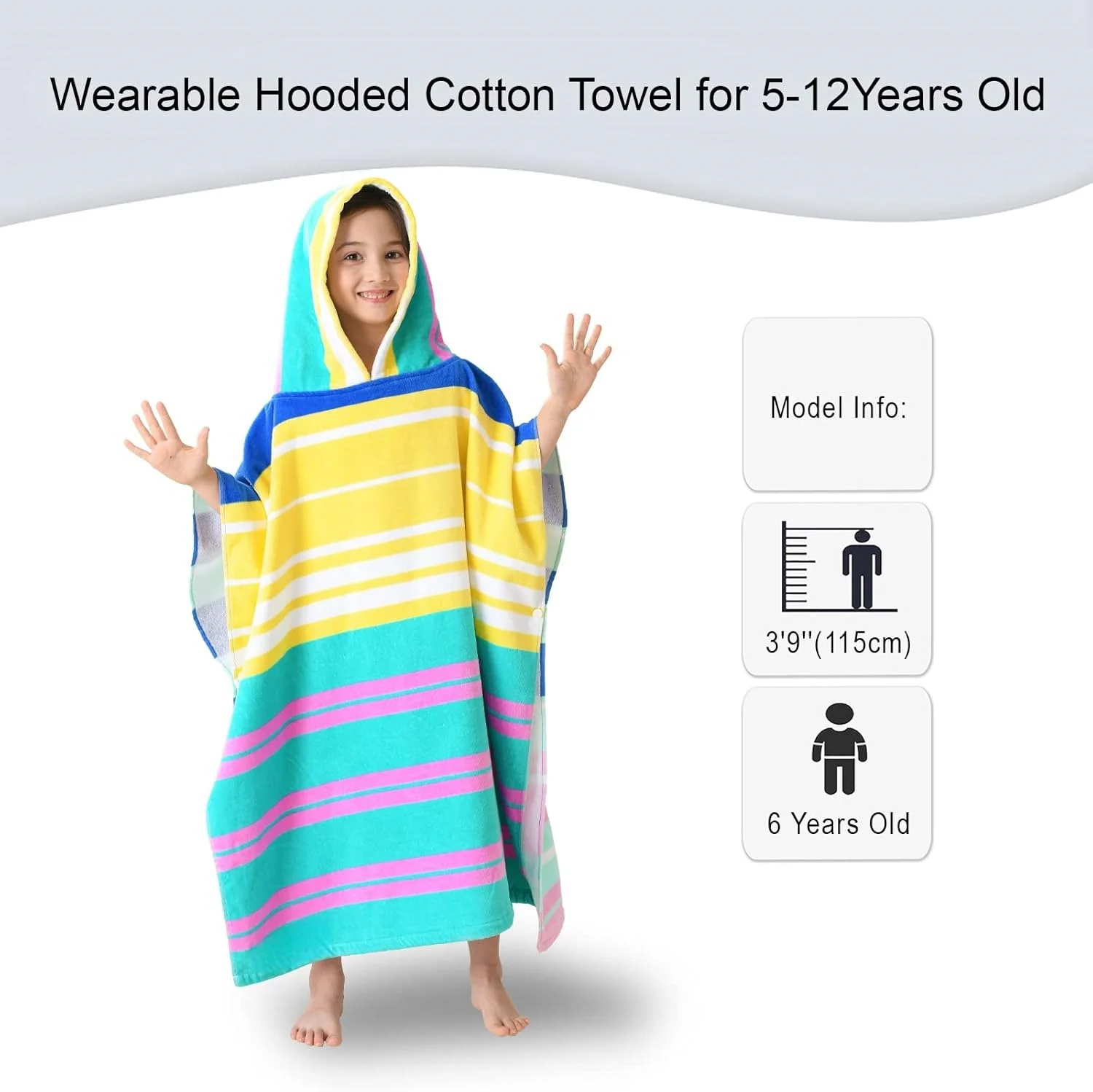Kids Microfiber Poncho Towel Hooded Stripe Quick Dry Swim Beach Bath - Image 6
