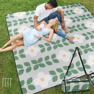 Large Waterproof Sandfree Picnic Blanket - Thick Microfiber Beach Mat with Stakes and Strap