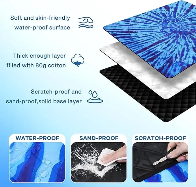 Large Waterproof Sandfree Picnic Blanket - Thick Microfiber Beach Mat with Stakes and Strap - Image 2