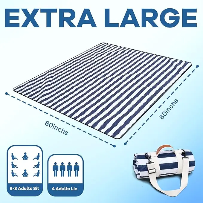 Large Waterproof Sandfree Picnic Blanket - Thick Microfiber Beach Mat with Stakes and Strap - Image 3