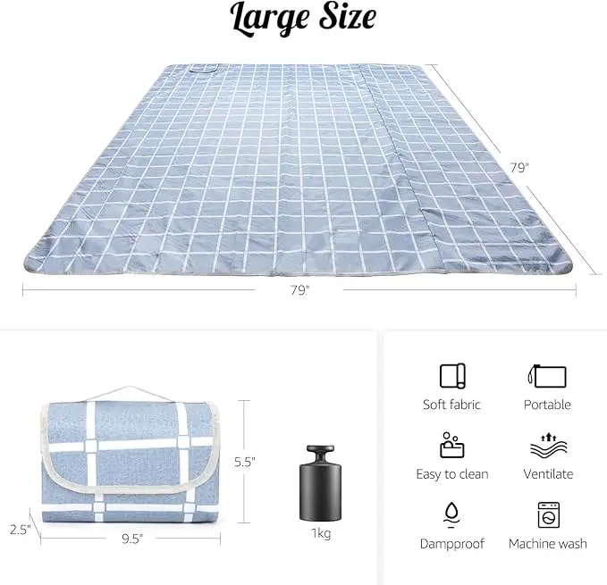 Large Waterproof Sandfree Picnic Blanket - Thick Microfiber Beach Mat with Stakes and Strap - Image 3