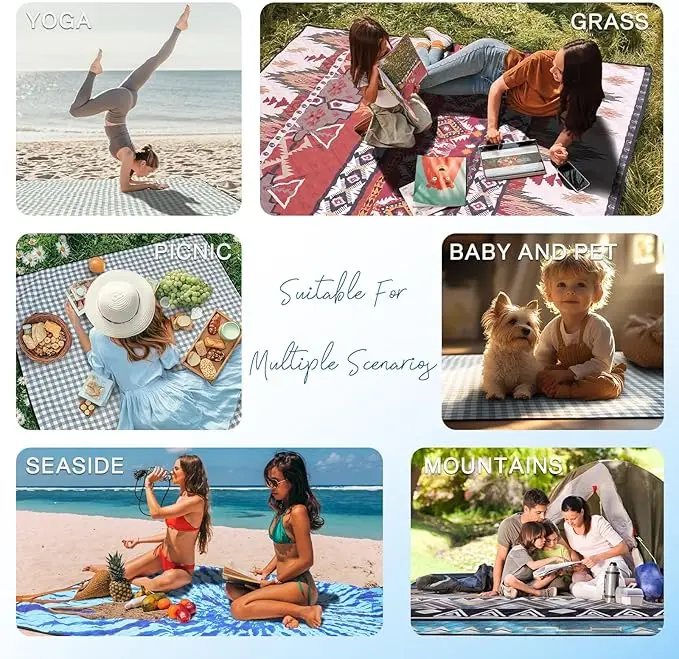 Large Waterproof Sandfree Picnic Blanket - Thick Microfiber Beach Mat with Stakes and Strap - Image 4
